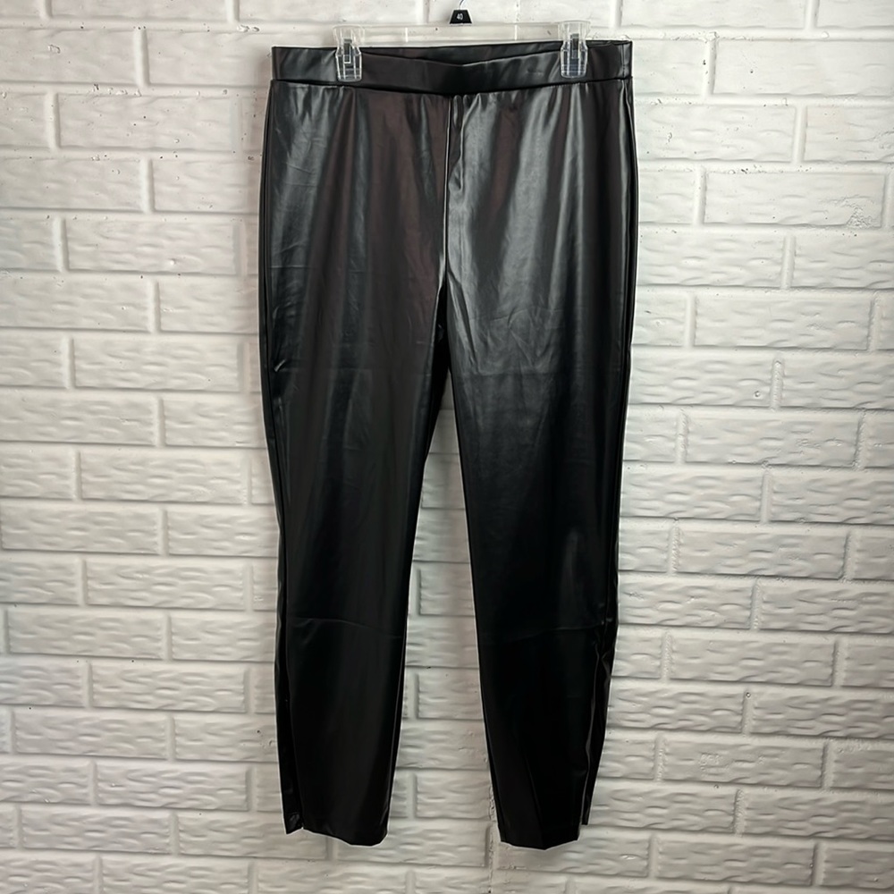 H BY HALSTON FAUX LEATHER PULL ON PANTS ANKLE ZIP SIZE LARGE